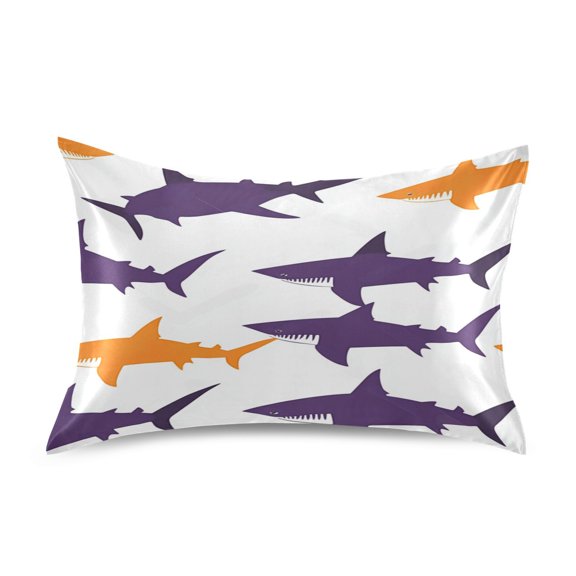 Satin Double-Sided Printed Pillowcase (Single) - Different Sizes ,Envelope Closure , Wrinkle-Resistant & Silky , All-Season Use,Shark