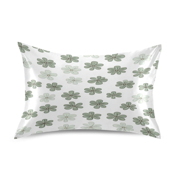 Satin Double-Sided Printed Pillowcase (Single) - Different Sizes ,Envelope Closure , Wrinkle-Resistant & Silky , All-Season Use,Small Green Flowers