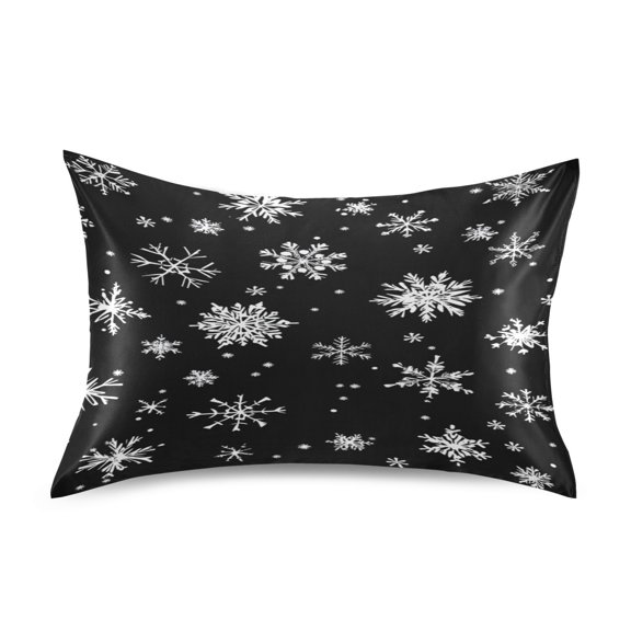 Satin Double-Sided Printed Pillowcase (Single) - Different Sizes ,Envelope Closure , Wrinkle-Resistant & Silky , All-Season Use,Snowflakes