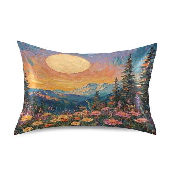 Satin Double-Sided Printed Pillowcase (Single) - Different Sizes ,Envelope Closure , Wrinkle-Resistant & Silky , All-Season Use,Sunset