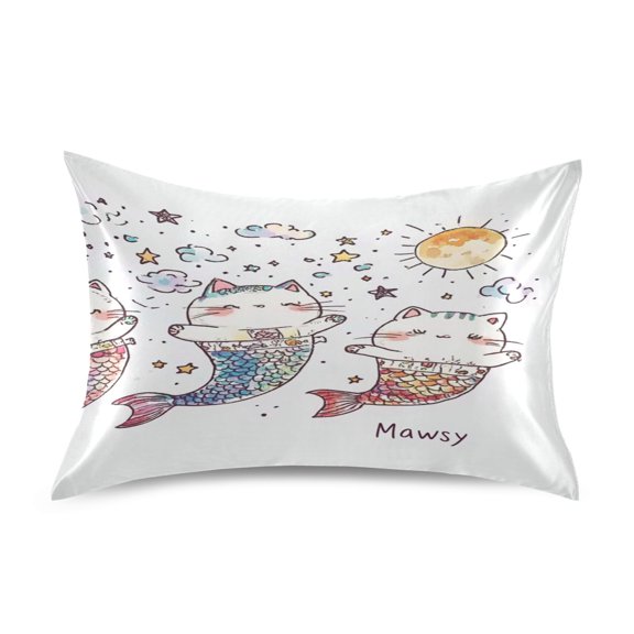 Satin Double-Sided Printed Pillowcase (Single) - Different Sizes ，Envelope Closure ， Wrinkle-Resistant & Silky ， All-Season Use，Three Little Chubby Cat