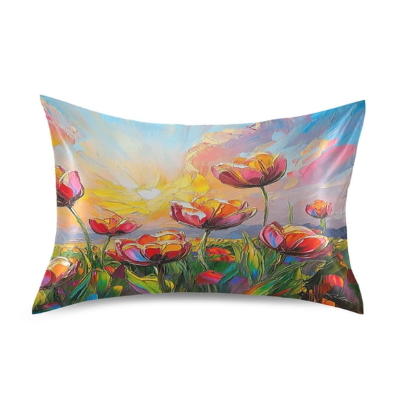 Satin Double-Sided Printed Pillowcase (Single) - Different Sizes ，Envelope Closure ， Wrinkle-Resistant & Silky ， All-Season Use，Various Kinds Of Flowers