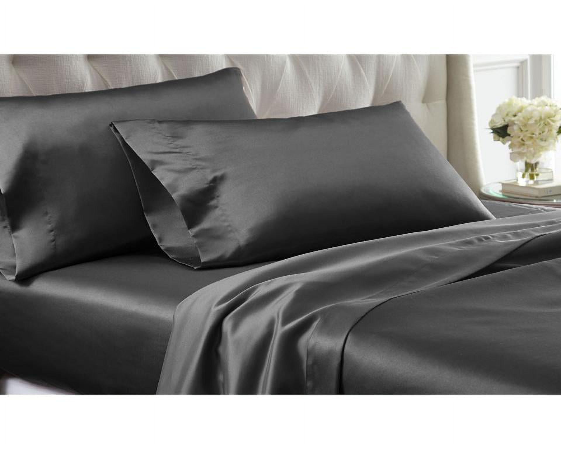 Satin Dreams 4 Piece Solid Satin Sheet Set, Queen, Platinum