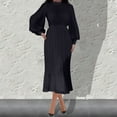 thumbnail image 1 of Satin Dress, Long Sleeve Elegant Dress for Women, Loose Fitting Casual Party Dress with Accordion Pleats, 1 of 9