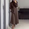 thumbnail image 1 of Satin Dress, Long Sleeve Elegant Dress for Women, Loose Fitting Round Neck Evening Dress, Polyester Lounge Party Dress, 1 of 8