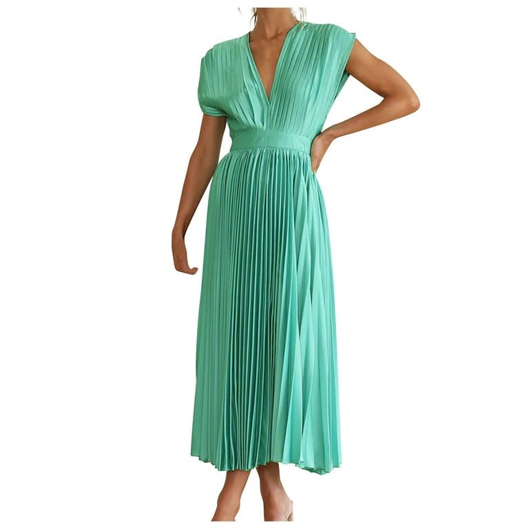 Satin Dresses for Women V Neck Tank Dress Ruched Ruffle Tie Backless  Cocktail Evening Prom Formal Solid Midi Dress (Medium, Green) - Walmart.com