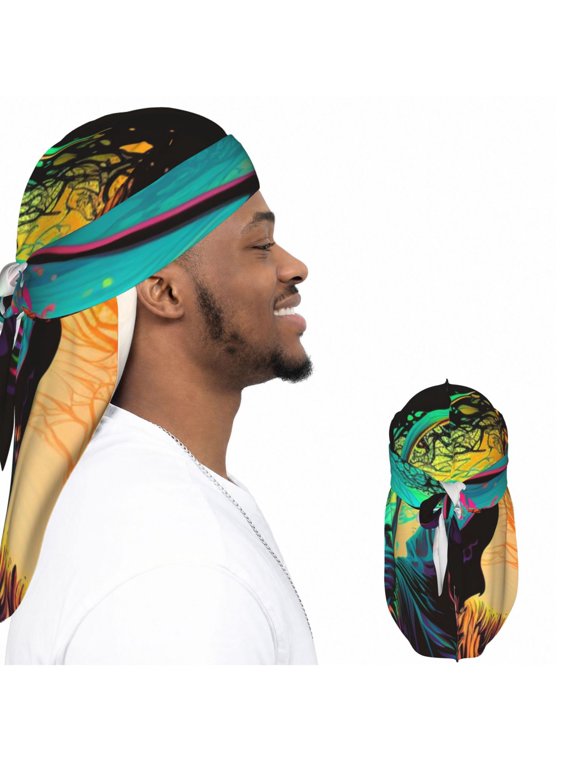Satin Durag Long Tail Head Wrap, Silky Adjustable Hair Wrap Scarf, Dark Grim Reaper Psychedelic Death B2b8ef93 Print
