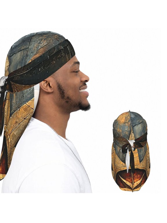 Satin Durag Long Tail Head Wrap, Silky Adjustable Hair Wrap Scarf, Magic Rune Stars Print
