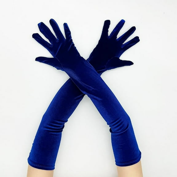 Satin Evening Gloves (Party Length Dress Gloves, Formalwear Accessory), Blue, 1920S Satin Long Length Gloves For Dance And Party.丝绒 Material, Elegant And Classic, Meiiso