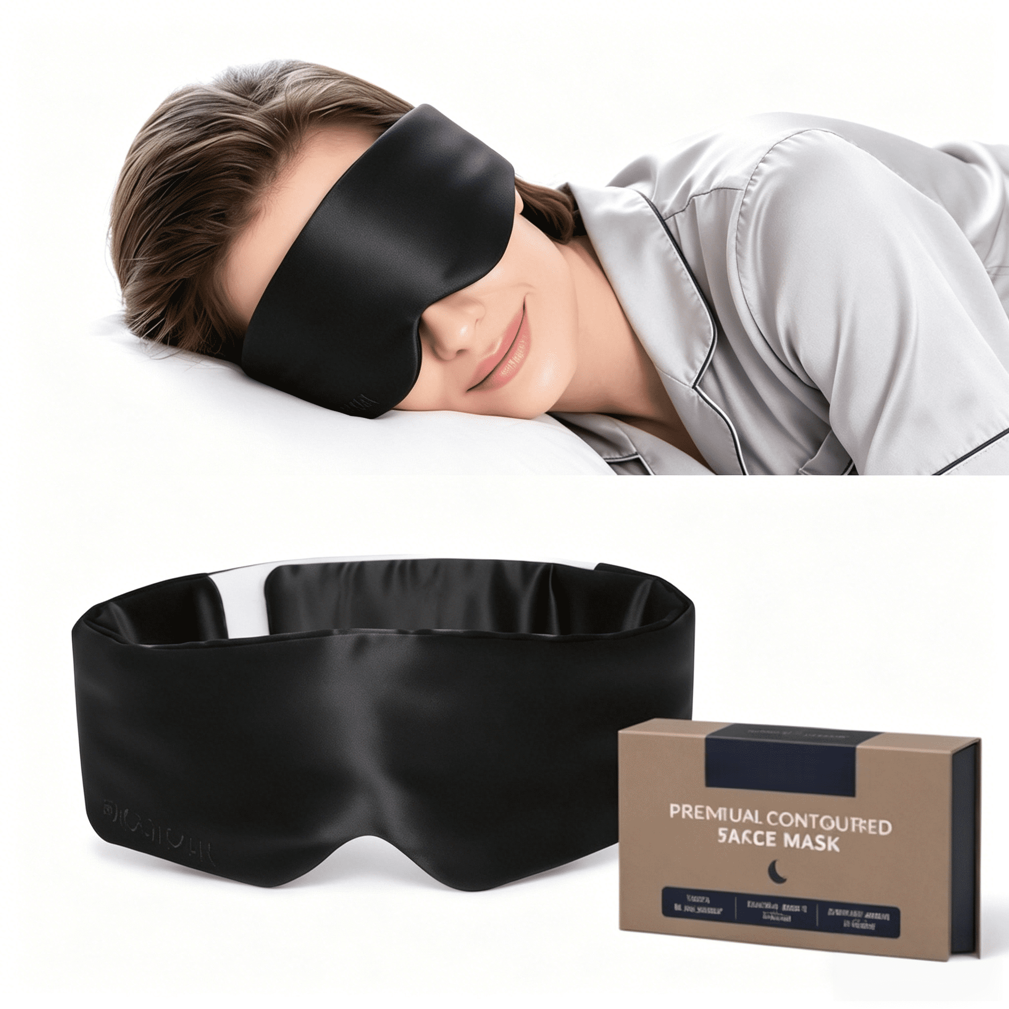 Satin Eye Blindfold, Light-Blocking Sleep Mask for Adults, Smooth Sleep Cover for Quiet Nights and Midday Rest, Black