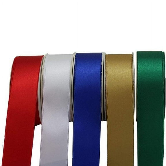 Satin Fabric Christmas Decoration Ribbon - Set of 5, 1" x 10 Yards, 50 Yards Total, Red, Green, Gold, White, Blue, Gift Bows, Wedding Embellishments
