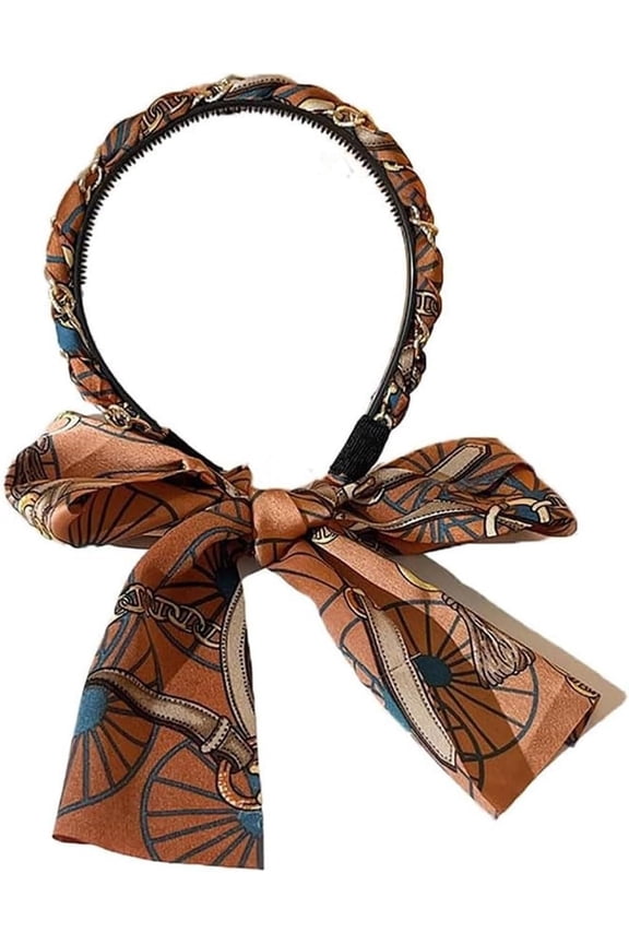 Satin Fabric Hair Bands, Retro Satin Cross Knotted Fabric Headband, Satin Fabric Headbands with Tie, Boho Knotted Satin Fabric Head Band, Ribbon for Hair for Women(Brown)