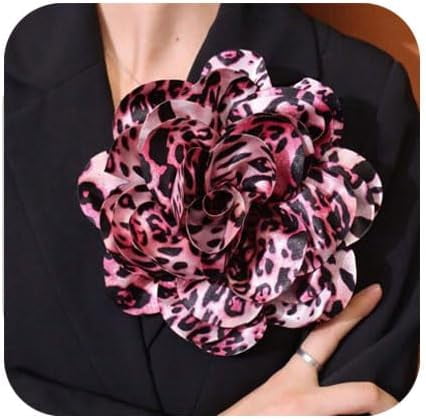 Satin Fabric Rose Flower Brooches Dainty Leopard Print Dyed Large...