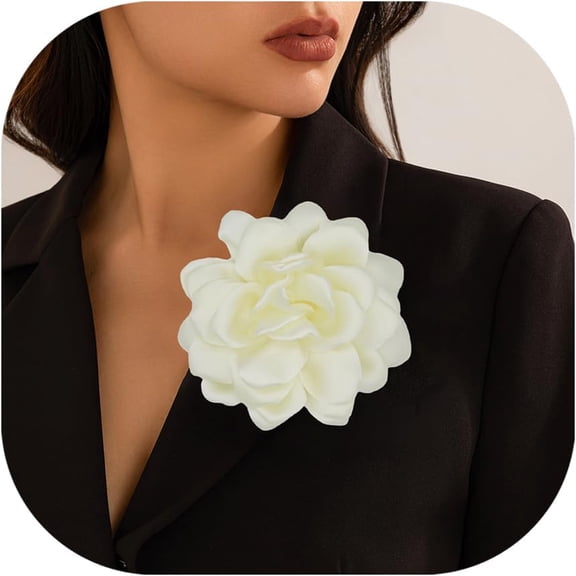 Satin Fabric Rose Flower Brooches - Handmade Floral Accessory for Wedding Party Dance Banquet Ceremony - Size: 4.72in