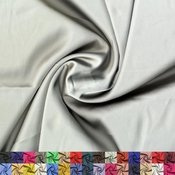 LitLook Satin Faille Stretch Fabric by the Yard - 2-Way Stretch Shiny Satin Fabric for Wedding Gowns, Bridesmaid & Formal Dresses, Tops & Decor - Silver