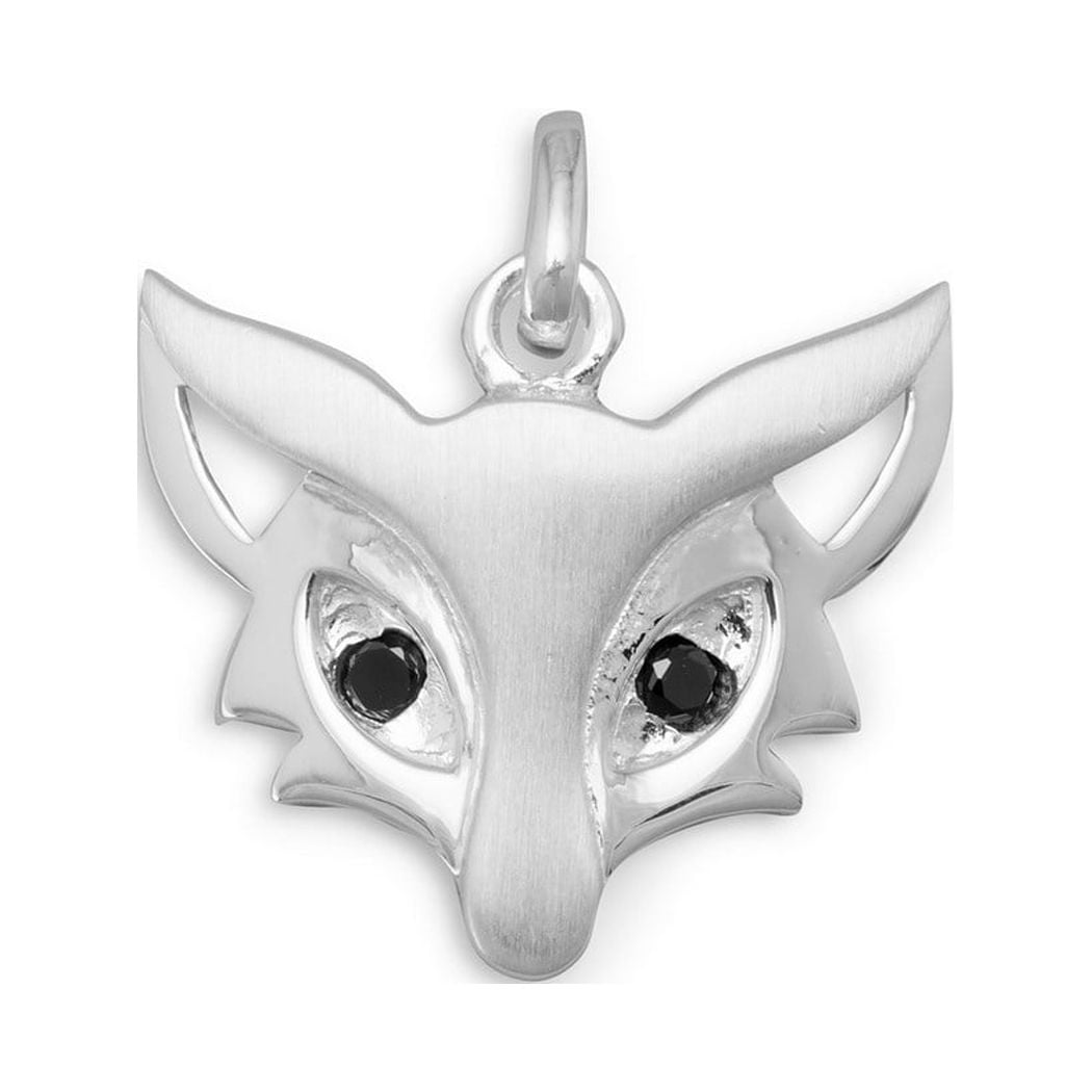 Sterling Silver Cute Fox Charm Pendant Black Cubic Zirconia Eyes Satin Finish Sterling Silver Cute Fox Charm Pendant Black Cubic Zirconia Eyes Satin Finish