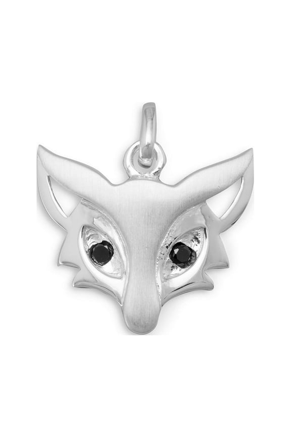 Satin Finish Sterling Silver Fox Head Pendant Adorable Fox Has Black CZ Eyes Measures 22mm X 27mm