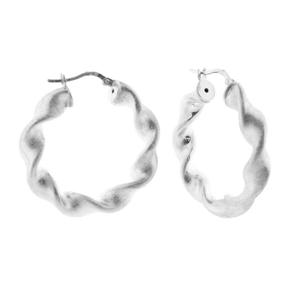 Satin Finish Twisted Hoop Earrings Sterling Silver