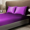 thumbnail image 1 of Satin Fitted Sheet, Luxury Soft Similar to Silk Bottom Bedsheet with Elastic Corner Straps, Deep Pocket up to 15 Inch, 1 Fitted Sheet (Purple), 1 of 6