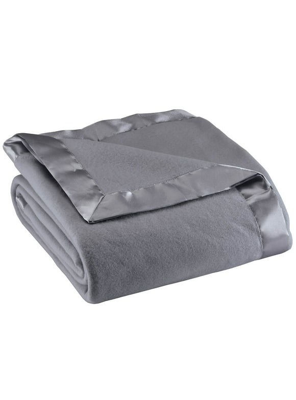 Satin Fleece Blanket by OakRidge, Full/Queen, Twin or King Size – 100% Polyester Lightweight Fabric and Cozy Satin Binding Edges in Tightly Folding Travel Blanket, Grey