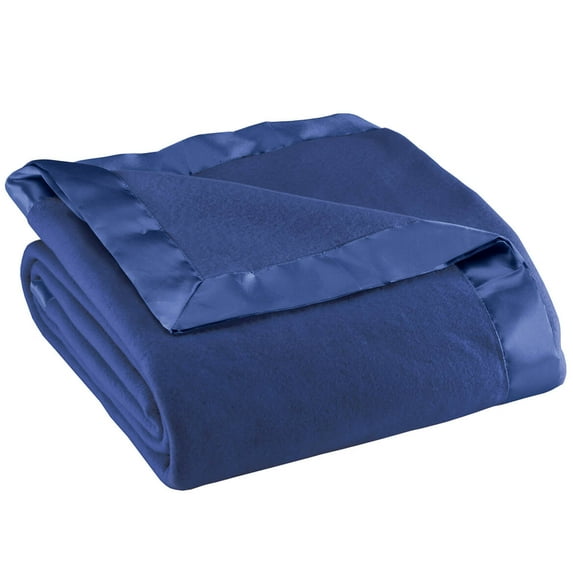 OakRidge Fleece Blanket with Luxurious Satin Binding Edges, Lightweight & Machine Washable | Navy Blue, Full Queen