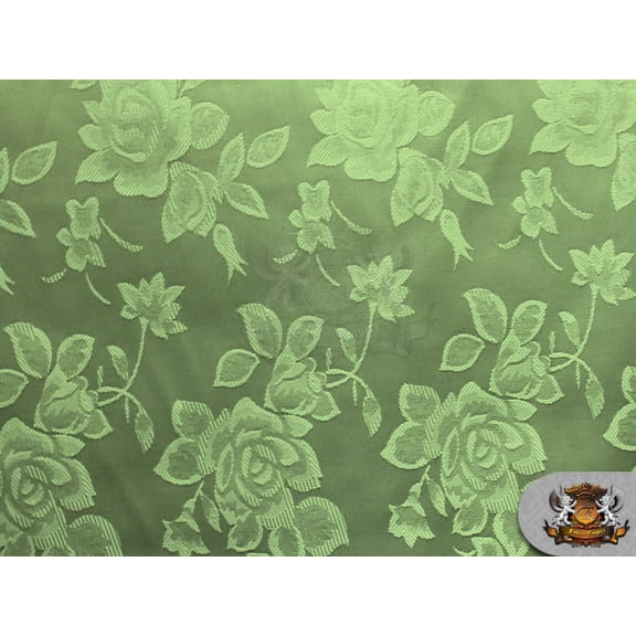Satin Floral Jacquard Fabric MINT / 58" Wide / Sold by the yard