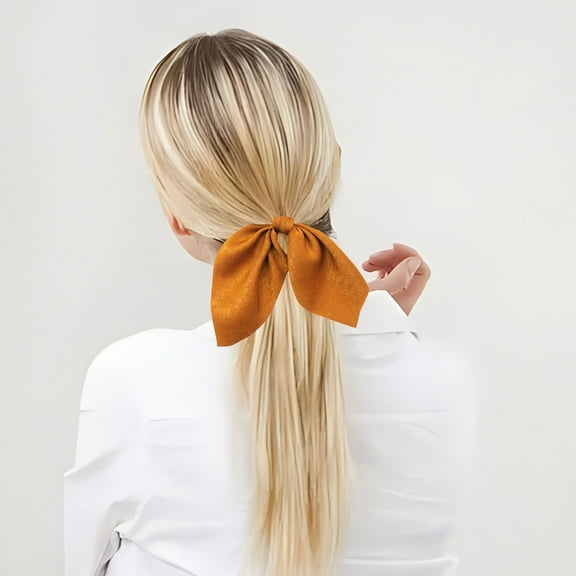 Solid Color Flower Hair Band Satin Fabric Large Hair Tie with Rabbit Ears for Stylish Hairdos