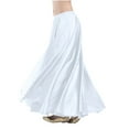 thumbnail image 1 of Satin Flowy Maxi Skirts Womens Silk Ruffle Flare Long Skirts Belly Dance Princess Party Outfits White, Free Size, 1 of 4