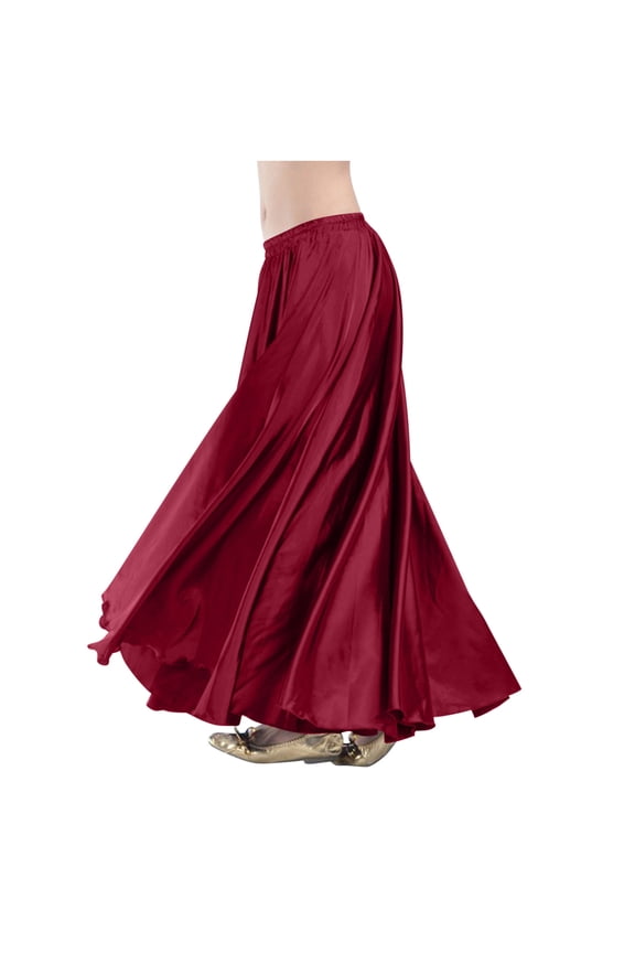 Satin Flowy Maxi Skirts Womens Silk Ruffle Flare Long Skirts Belly Dance Princess Party Outfits Wine, Free Size