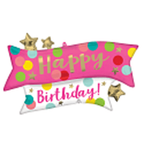 LRG SHP STN HAPPY BDAY PINK CONFETTI