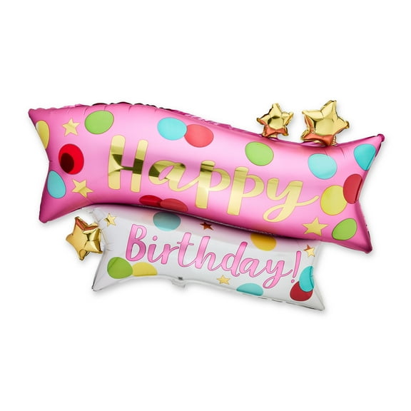 38" Pink Confetti Happy Birthday Banner Balloon, by Way To Celebrate