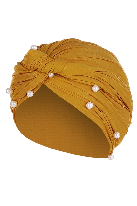 Satin Hair BonnetWomen Pearl Beading India Hat Muslim Ruffle Cancer Chemo Beanie Turban Wrap CapHair Wrap