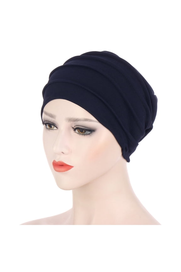 Satin Hair BonnetWomen's Pile Hats Solid Color Muslim Toe Caps Pleated CapsHair Wrap