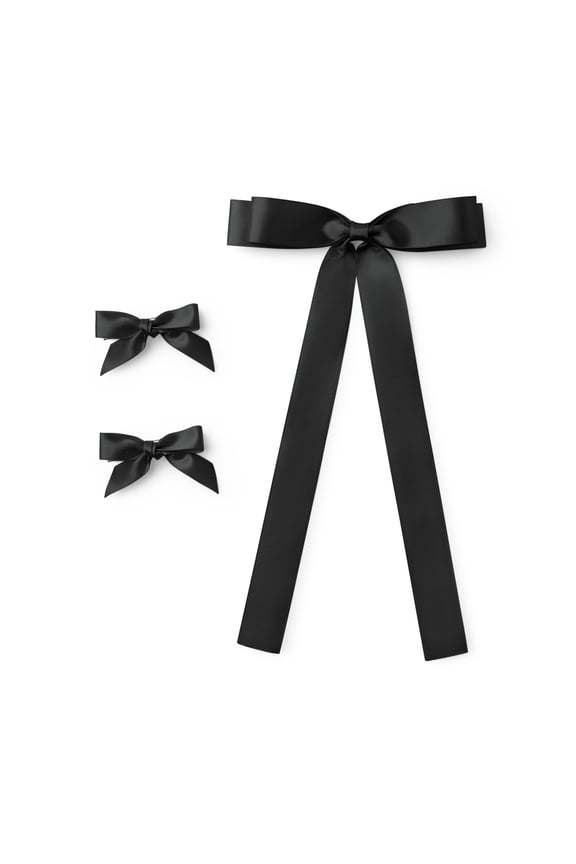 Satin Hair Bows Set of 3, 2 Mini Ribbon Bows and 1 Thick Ribbon Bow with Tails