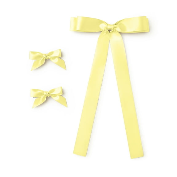 Satin Hair Bows Set of 3, 2 Mini Ribbon Bows and 1 Thick Ribbon Bow with Tails