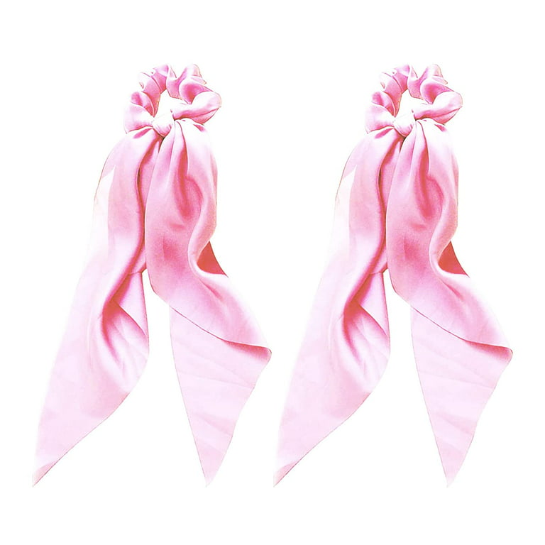 Satin Hair Scrunchies Elastic Knotted Bow Ponytails Soft Hair Holders Silk  Hair Bands Hair Ties Cute Hair Scarf Ribbon for Girls and Women, 2pcs  (Pink) 