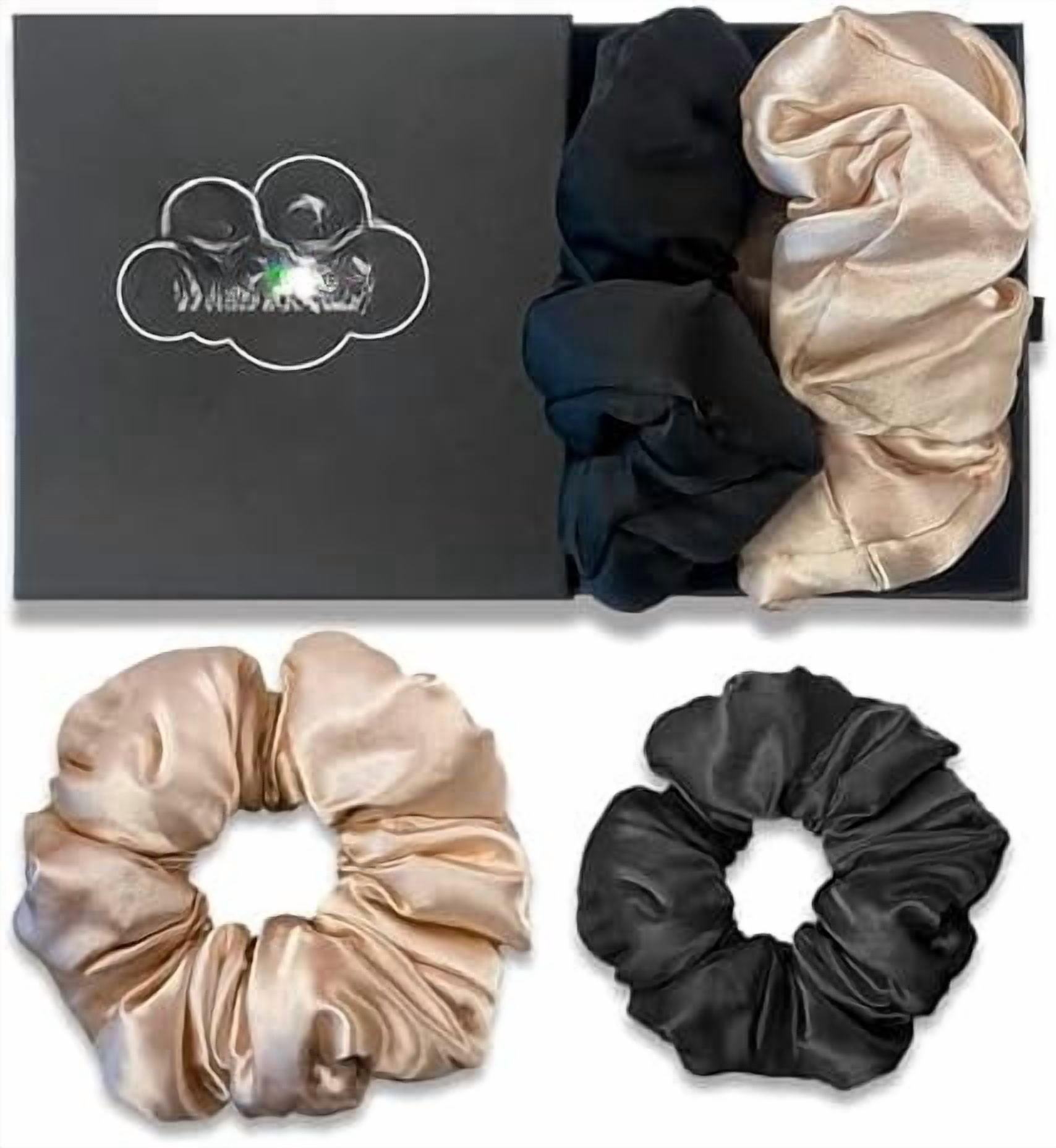 Satin Hair Scrunchies for Women - Scrunchies for Hair Sleep,Large Hair Ties Giant Satin Hair Ties for Thick Hair Large Scrunchy Hair Bands 2 count Black&Champagne