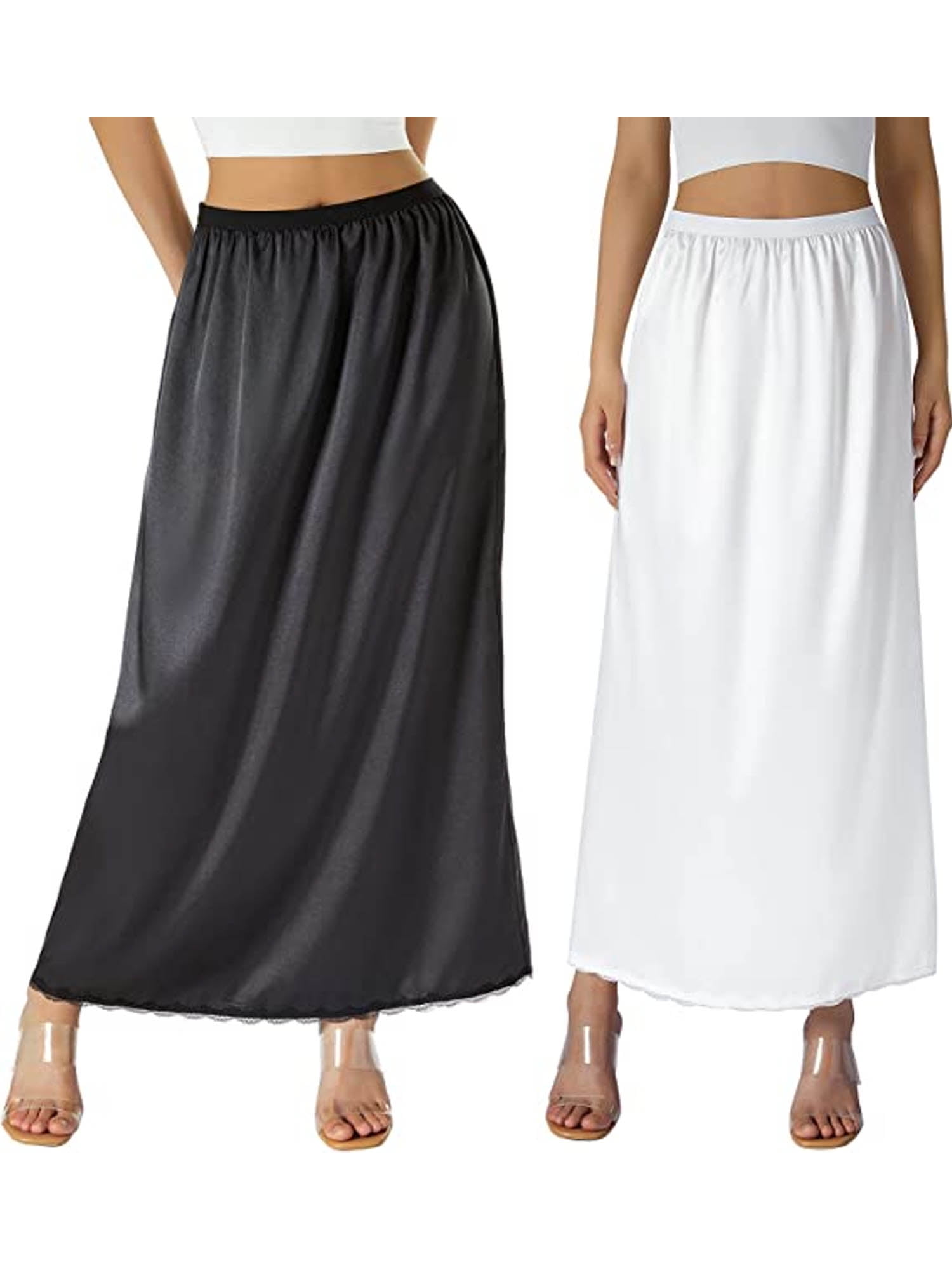 Satin Half Slip for Women Long Underskirt Dress Extender Lace Trim Maxi  Skirt for Under Dresses Slip L-XXXL