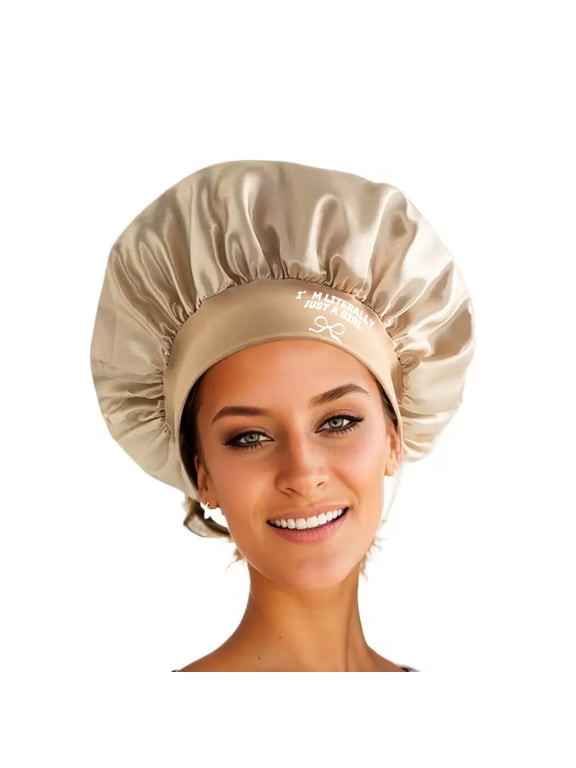 Satin Head Bonnets for Hair Women Sleeping Beige Night Sleep Caps Single Layer 1Pack