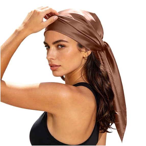 Satin Head Scarf for Women Solid Color, Silk Feel Neckerchief, Hair Scarf, Fashion Bandana, Headscarf, Headband, Hair Wrap Sleeping, Daily Fashion Styling Brown Free Size