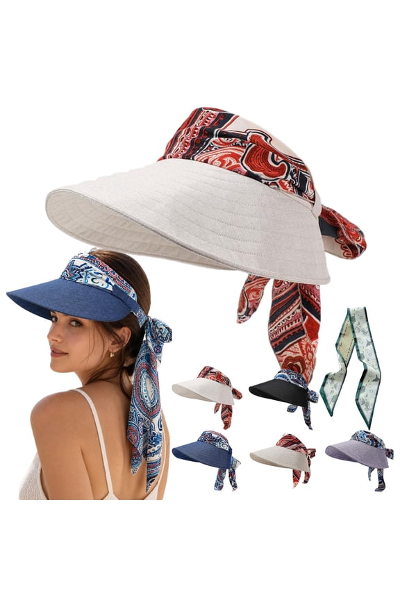 Satin Headscarf Visor Hat with Integrated Brim, UV Protection Foldable Summer Sun Hat for Women, Portable Travel Beach Accessory