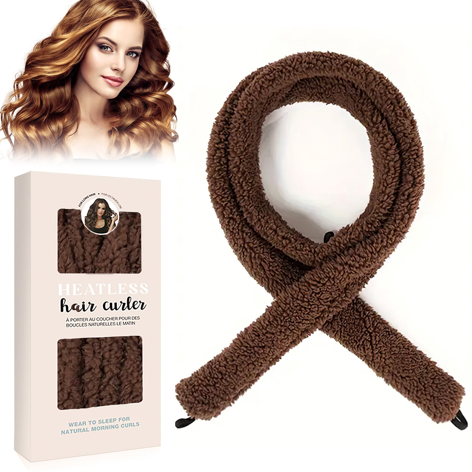 Satin Heatless Hair Curler, Lazy Natural Soft Wave DIY Heatless Curls for Sleep in Overnight, for All Hair Types, Brown