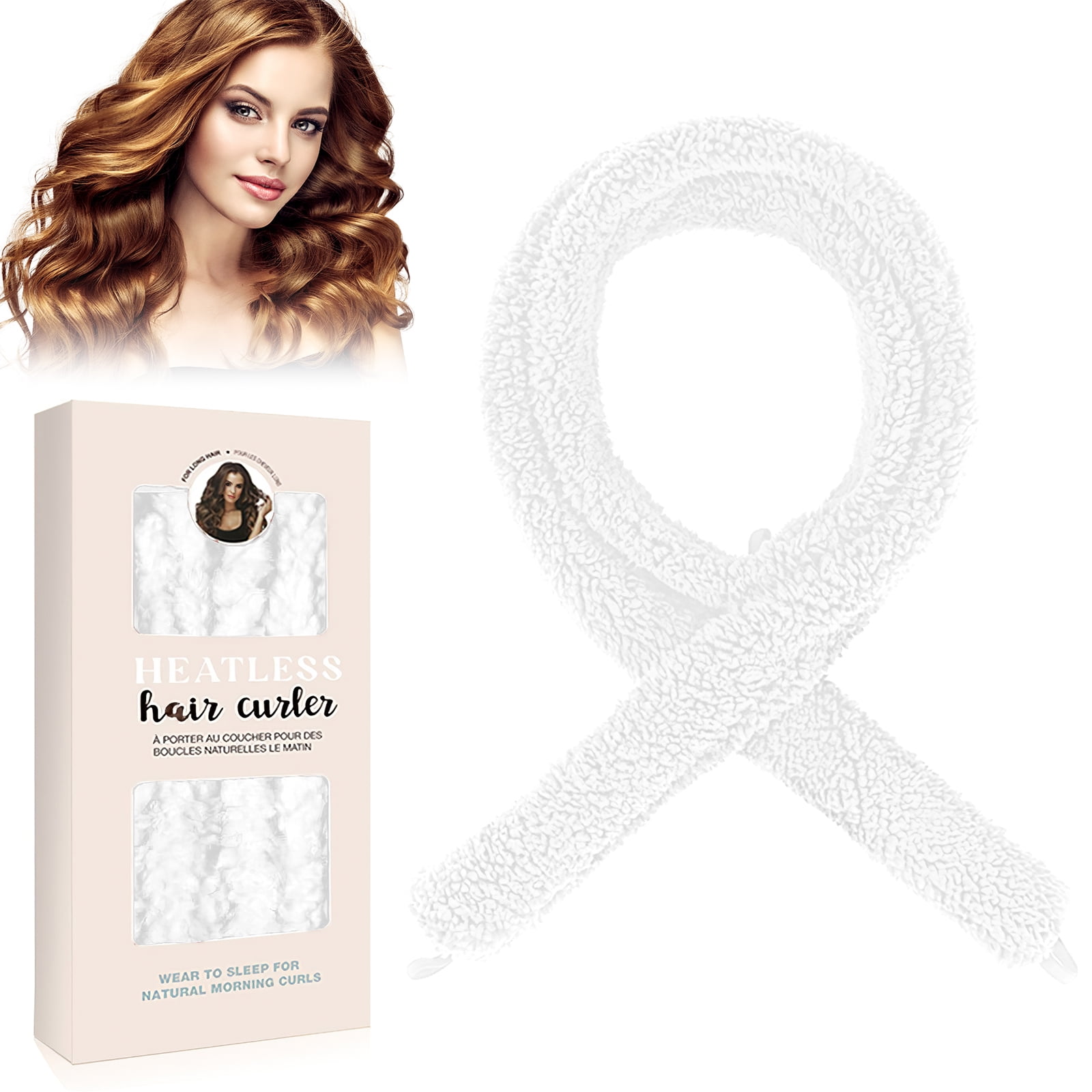 Satin Heatless Hair Curler, Lazy Natural Soft Wave DIY Heatless Curls for Sleep in Overnight, for All Hair Types, White