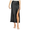 thumbnail image 1 of Satin High Waisted Midi Skirt, Womens Elastic Side Slit a Line Flowy Wedding Cocktails Casual Skirts Black S, 1 of 6