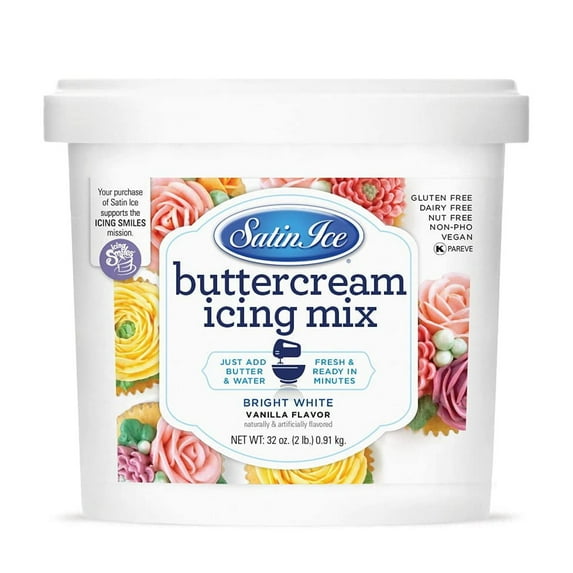 Satin Ice Bright White Buttercream Icing Mix (2 Pounds) For Cake Decorating – Vanilla Flavor