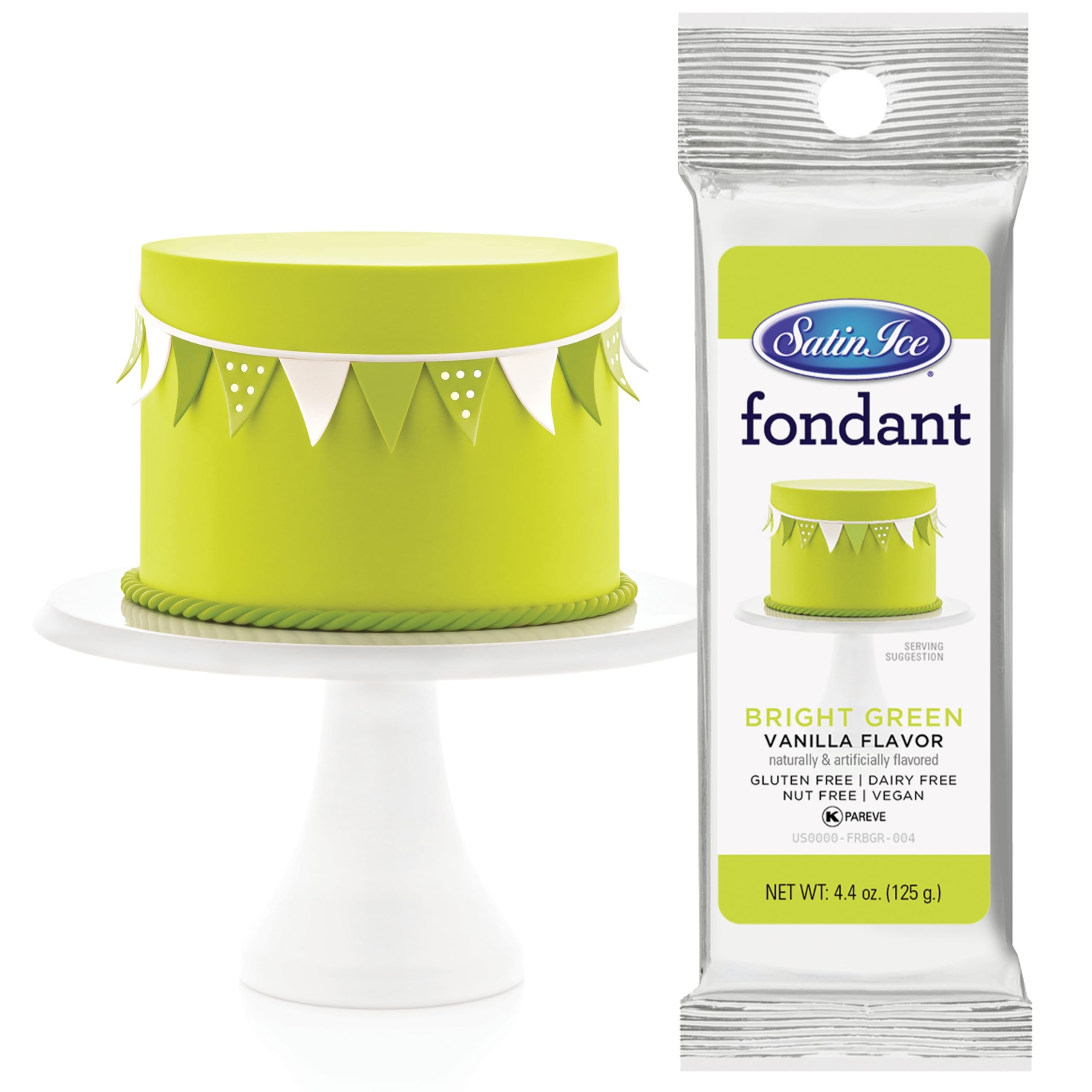 Satin Ice Fondant, Bright Green, 4.4 Ounce
