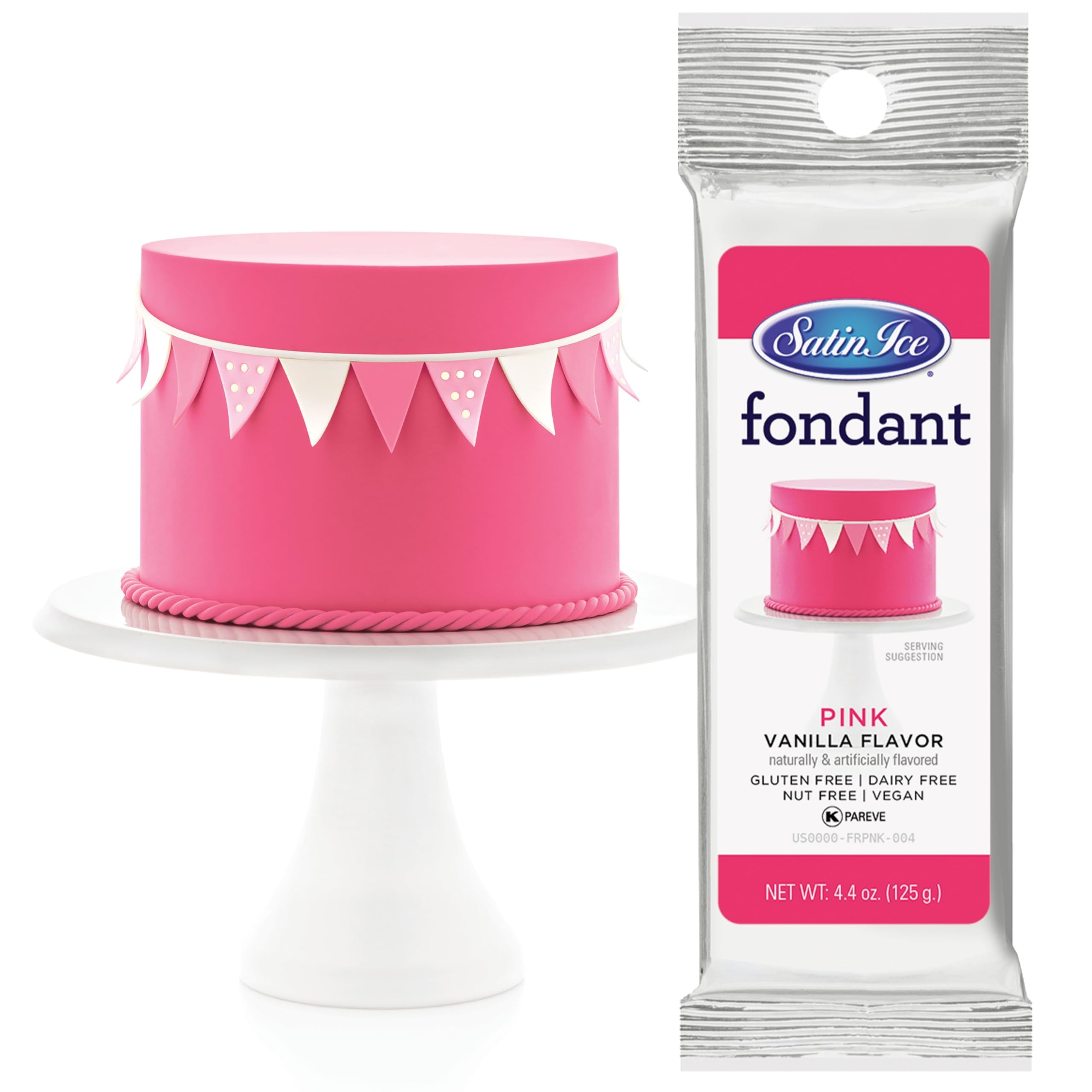 Satin Ice Fondant, Pink, 4.4 Ounce
