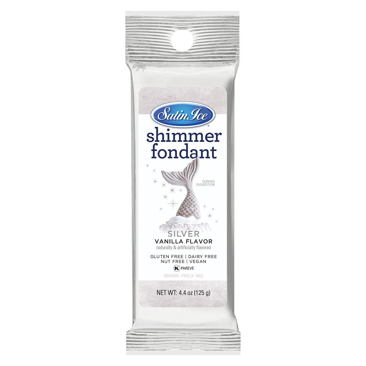 Satin Ice Silver Shimmer Fondant With Edible Glitter (4.4 Ounces, Vanilla) For Cake Decorating