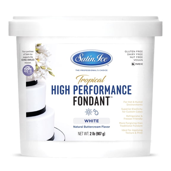 Satin Ice Tropical High Performance Fondant, White, 2 Pounds, Allergen Free, Vegan