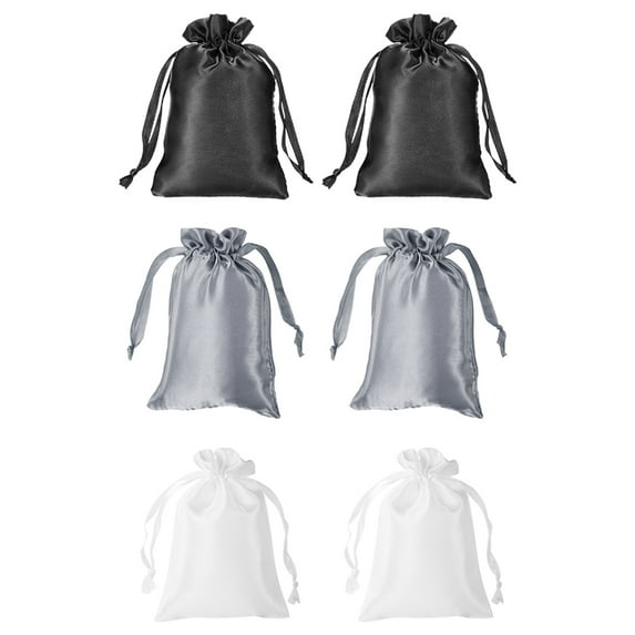 Uxcell Satin Jewelry Bags with Drawstrings, Silk Earring Gift Bags Wedding Pouch Fit for Candy Christmas Black/Grey/White 6 x 8 Inch